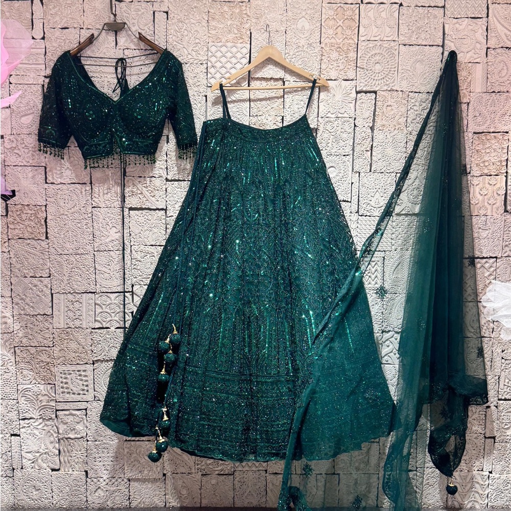 Emerald Green Sequin Lehenga Set